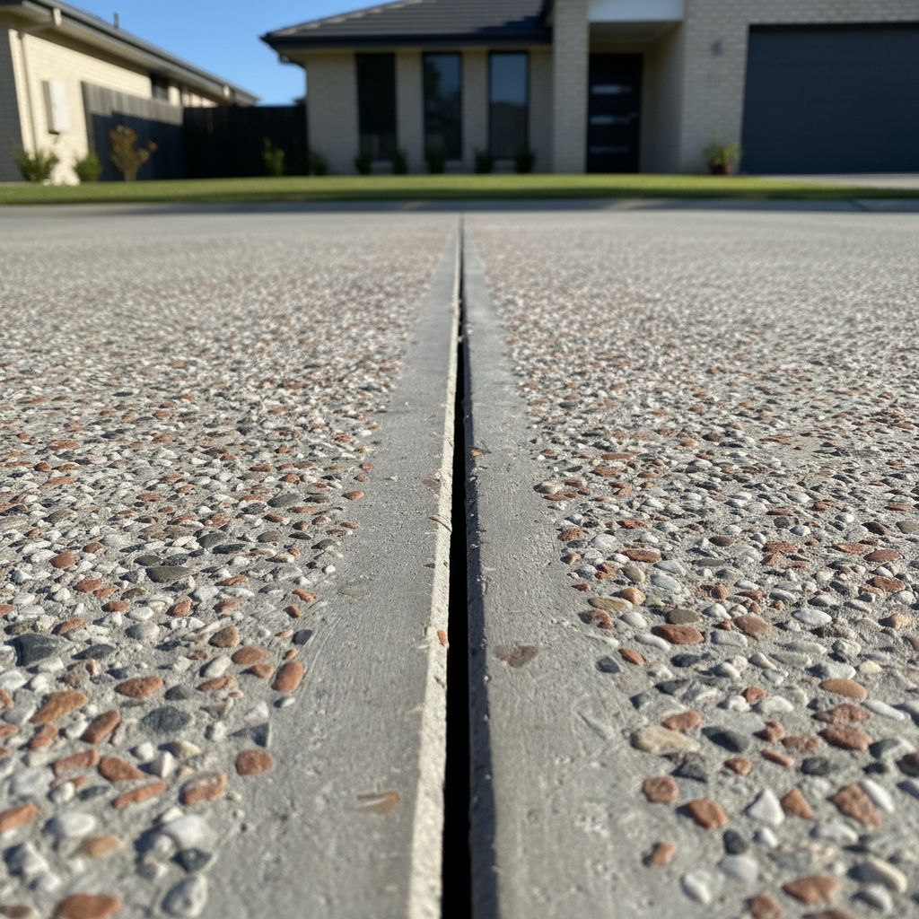 Saw-cut control joint in fresh exposed-aggregate concrete